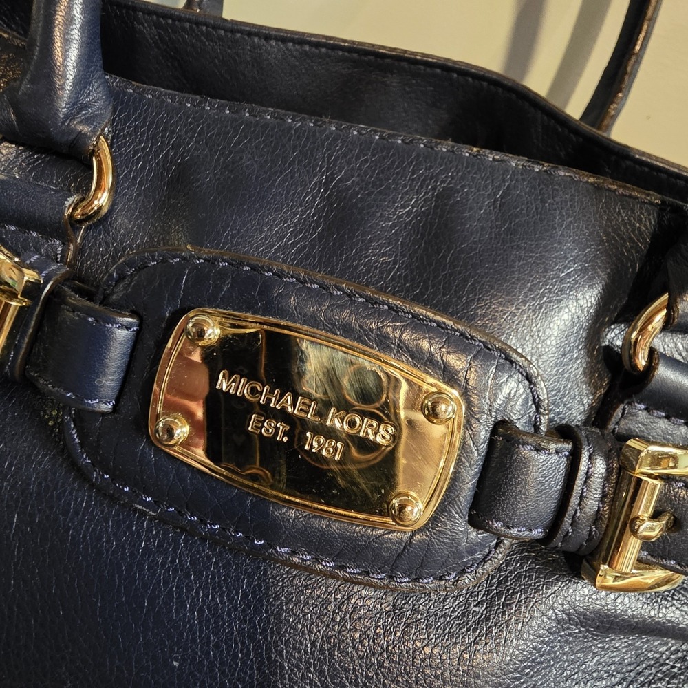Michael Kors Hamilton Satchel Bag Tote Purse East West Bag Beautiful BLUE - Picture 4 of 11
